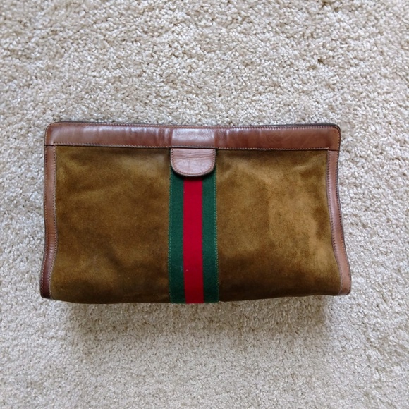 Large Brown Suede Gucci Clutch - Picture 2 of 7